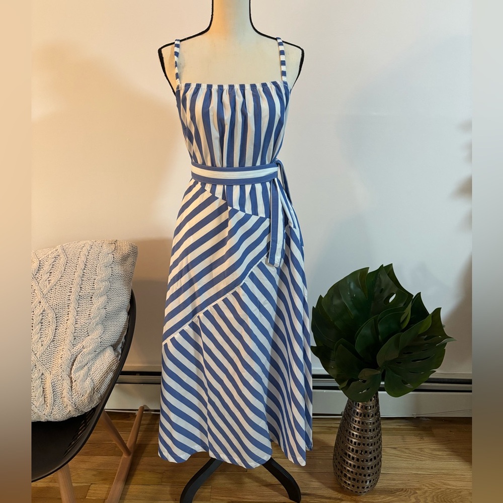 Blue and White Striped Maxi Dress